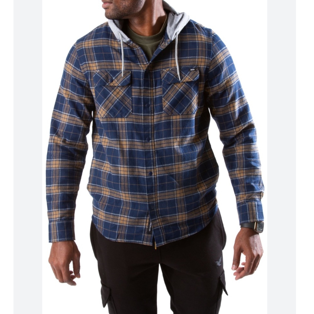 Vans Parkway II Blue and Tan Plaid Hooded Flannel